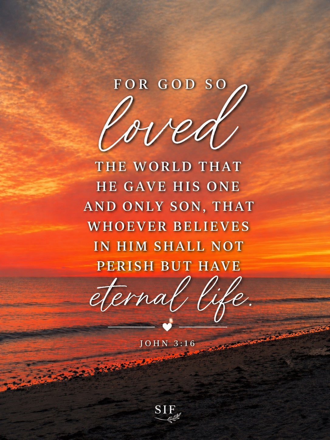 John 3:16 Coastal Sunset Bible Verse Print | Christian Wall Art