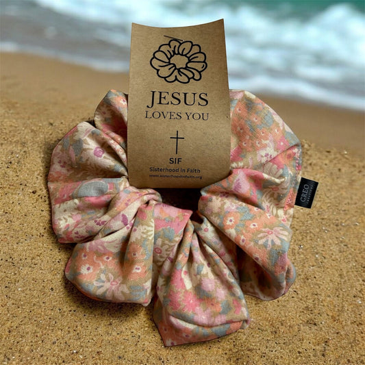 “Jesus loves you!” Pretty in Pink Scrunchie